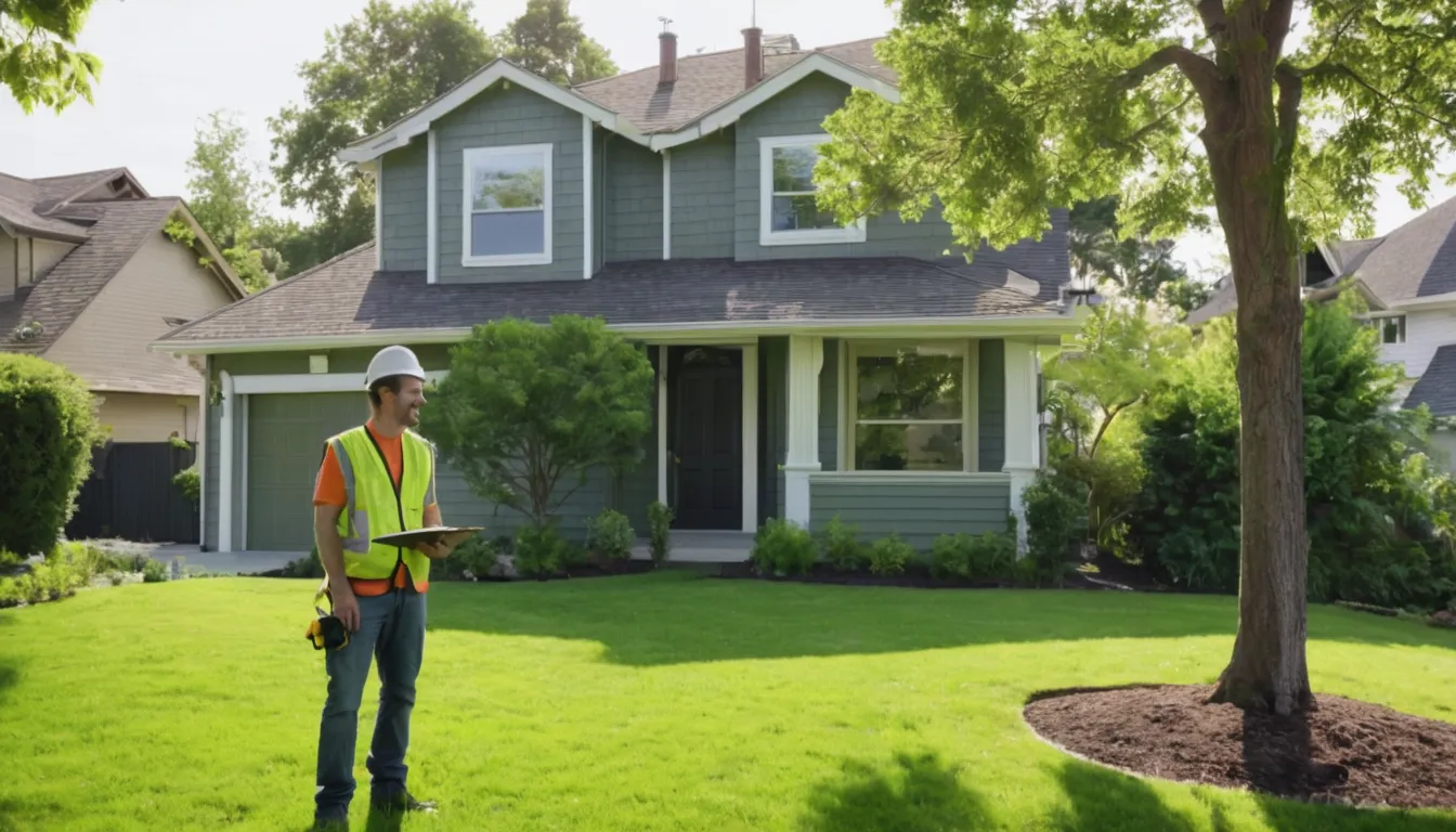 A tree removal provider checking a large backyard tree in Minneapolis